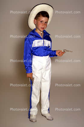 Boy, toy gun, cowboy, hat, pants, shoes