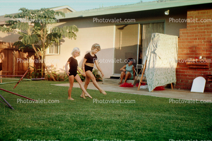 Girls, Dance, Ballerina, backyard, 1950s