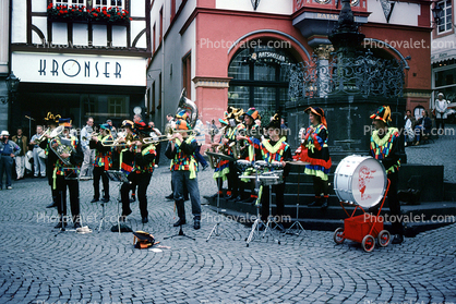 Oktoberfest Band Concert, Oompa Band, Bernkastel-Kues, on the Middle Moselle, Bernkastel-Wittlich, Rhineland-Palatinate, Germany, Trombones, Tuba, Trumpet, Clarinet, Drum, Oom-pah, Oompah or Umpapa