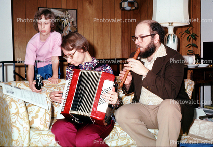 Accordion, Recorder, man, girl, playing, 1976, 1970s