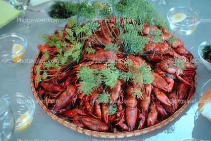 Crawdads, Crayfish, Table Setting, Glasses, Dill