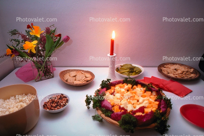 Cheese, Candle, Flowers, Crackers, Buffet