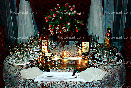 Table, Alcohol, Glasses, Hard Liquor, Buffet