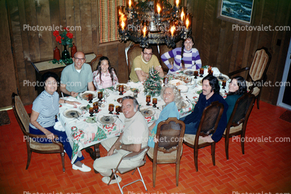 Christmas Dinner, Table Setting, dinner, women, men, feast, tree, chairs, 1960s