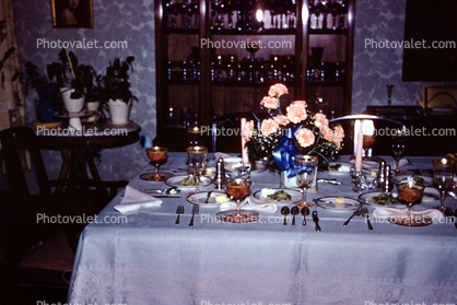 Table Setting, Rose Flowers, Table Setting, 1950s