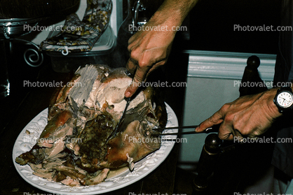 Turkey Roast, Meat, Carving, Knife, Watch, Hands