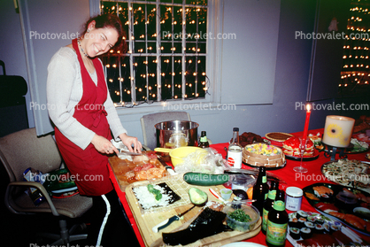 Christmas Party, Woman, Carving, Sushi, WKPI Studios, Beer, Candles, Potrero Hill