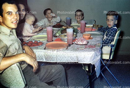Dinner, table setting, feast, 1950s