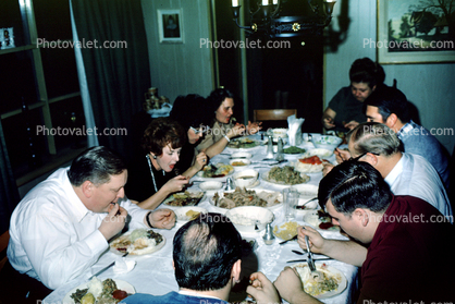 Table Setting, dinner, eating, woman, men, feast, 1950s