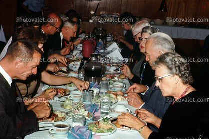 Eating, Formal, Men, women, feast, 1960s
