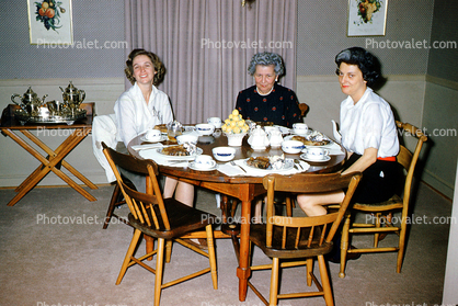 Women, Coffee Klatch, Chairs, Table, Setting, 1980s