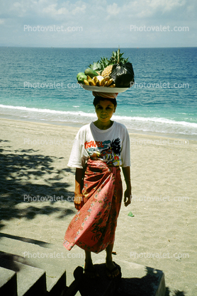 Woman with Fruit Dish Carrying on Head, dress, Beach