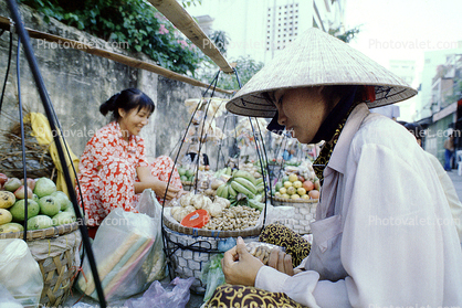 Woman, Women, Hat, Fruit, Saigon, Vietnam