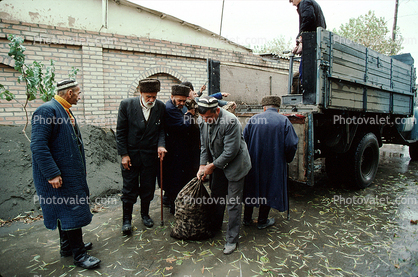 Truck, Potato, Sack, Men, Male, Samarkand, Uzbekistan