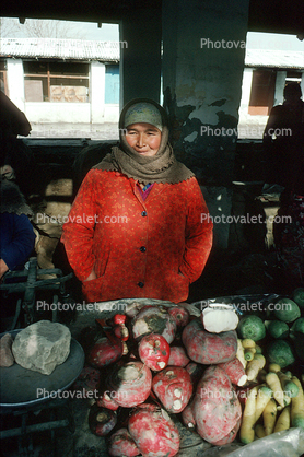 Women, Scale, Cold, Jackets, Vegetables, Samarkand, Uzbekistan