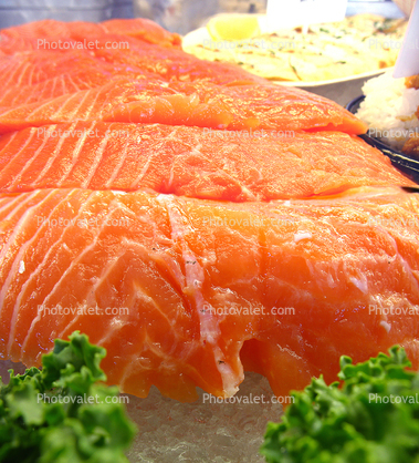 Raw Salmon  Fish Steaks, Fillet, Supermarket Aisles