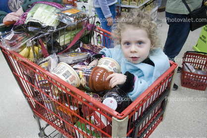 Girl in Shopping Cart, supermarket