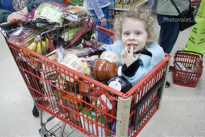 Girl in Shopping Cart, supermarket