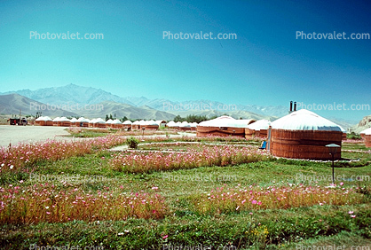 round homes, buildings, mountains, Afghanistan, Fields, Farming