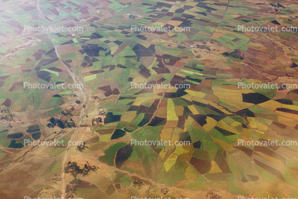 Farmfields over Ethiopia, patchwork, checkerboard patterns, farmfields