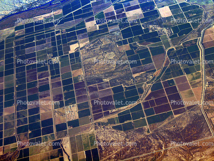 River, Fields, patchwork, checkerboard patterns, farmfields