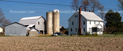 Silo and Barn, Home, House, Chimney, Fields, southern Maryland, Panorama
