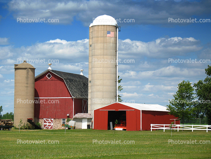 Barn and Silo, Garage, Field, clouds, Wisconsin