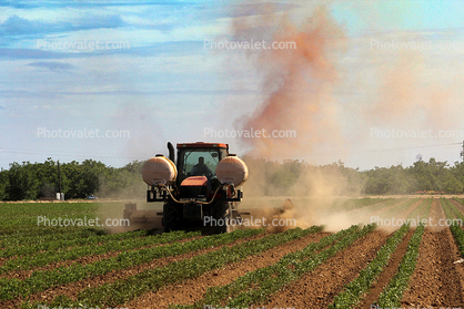 Tractor, Ferilizer, dust, tanks, fields, Central Valley, California