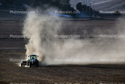 Tractor, plowing, tilling, dust, dusty