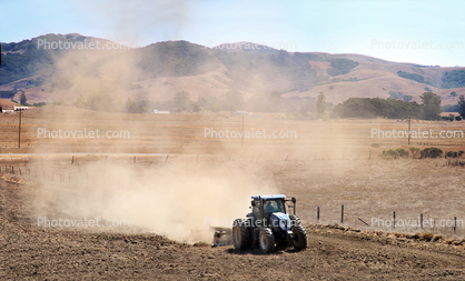 Tractor, Tilling, Plowing, Dust, Summer