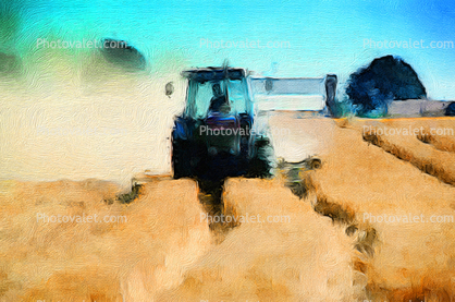 Tractor Swather, Wheat Fields, Abstract