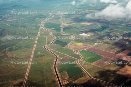 Canal, Aqueduct, Central California, patchwork, checkerboard patterns, farmfields