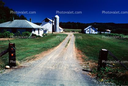 Barn and Silo, Driveway, Dirt Road, buildings, home, house