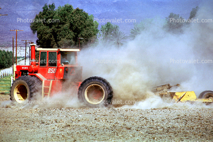 Versatile 850 Tractor, Rotary Plow, dust, mechanization, heavy equipment, Coachella, California, Dirt, soil