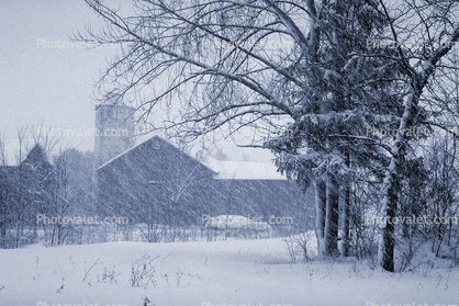 Barn and Silo, Snowing, cottagecore
