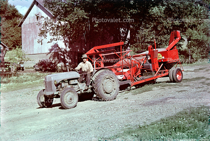 Old Tractor and Square Baler, swather, windrower, 1940s