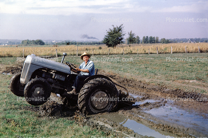 Tractor Stuck in Mud, Wheelie, 1950s