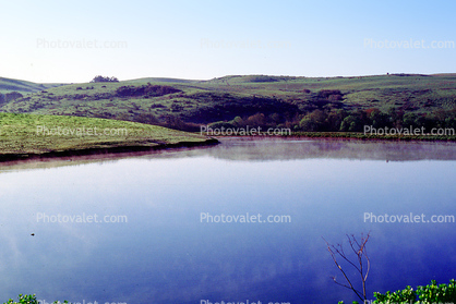 Hills, pond, water, lake