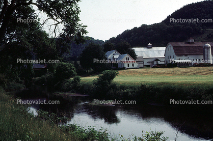 Barn, House, Water, Creek, River