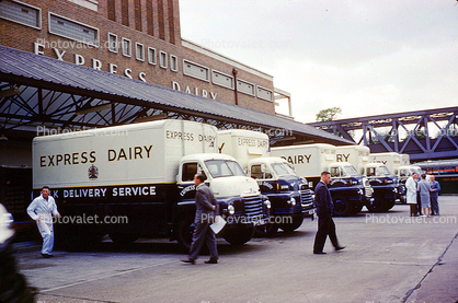 Express Dairy, Milk Delivery Truck, building, distribution, 1950s