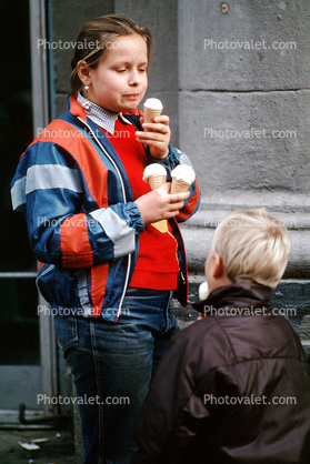 ice cream cone, girl, Jacket, Jeans