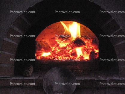 Brick Oven, Flames, Coals, Hot