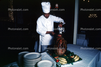Cook, Meat spit, slicing, The Ben Jonson, The Cannery, 6 December 1979