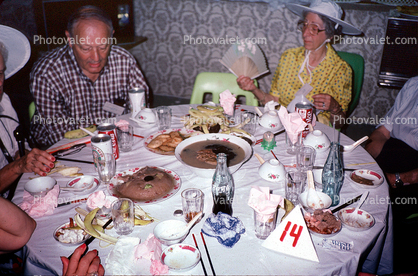 Party Table Setting, cake, hat,  Gulangyu Island, 22 September 1984