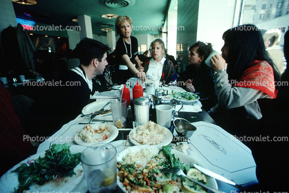 Inside a Restaurant, Full Table of Food, Plates, 22 November 1989