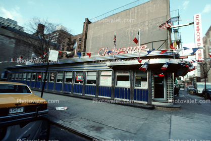 Cheyenne Diner, art-deco building, 411 Ninth Avenue, railcar-style, Manhattan, 30 November 1989