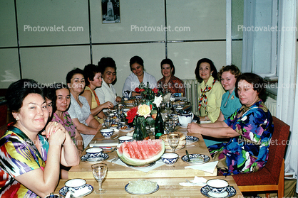 Watermelon, Women, lunch setting, Tashkent, Uzbekistan