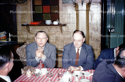 Men at a table, Golden Ox Restaurant, May 1954, 1950s