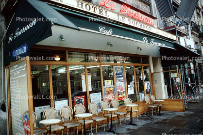 Hotel Le Tournon, outside cafe, empty tables
