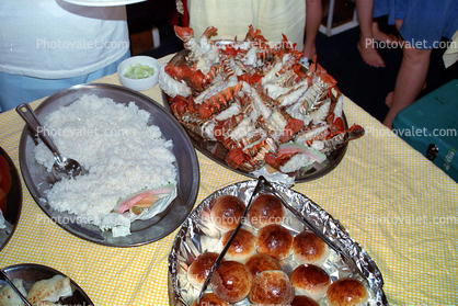 Lobster Tails, crab meat, bread rolls, steamed, seafood, shellfish